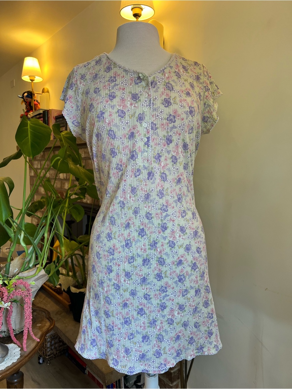 Aria Lavender & Pink Floral Ribbed Nightgown